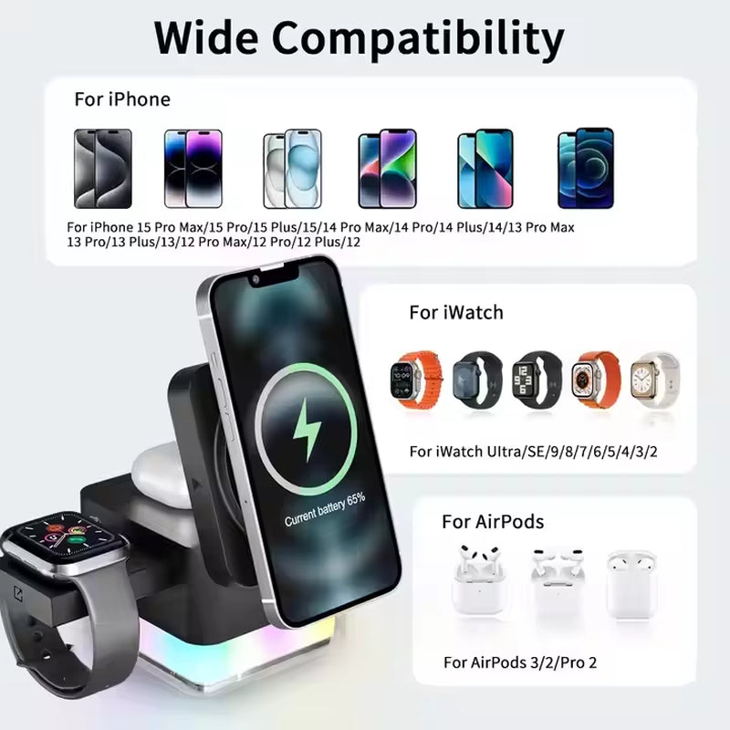 2025 Best Selling 4 in 1 Wireless Charger 15W Fast Charging Station for Airpods for Phone for Iwatch