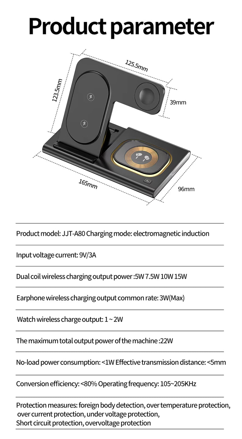 4-In-1 Foldable Wireless Charging Station with Magnetic & Night Light Premium Adapters for Convenient & Stylish Phone Charging